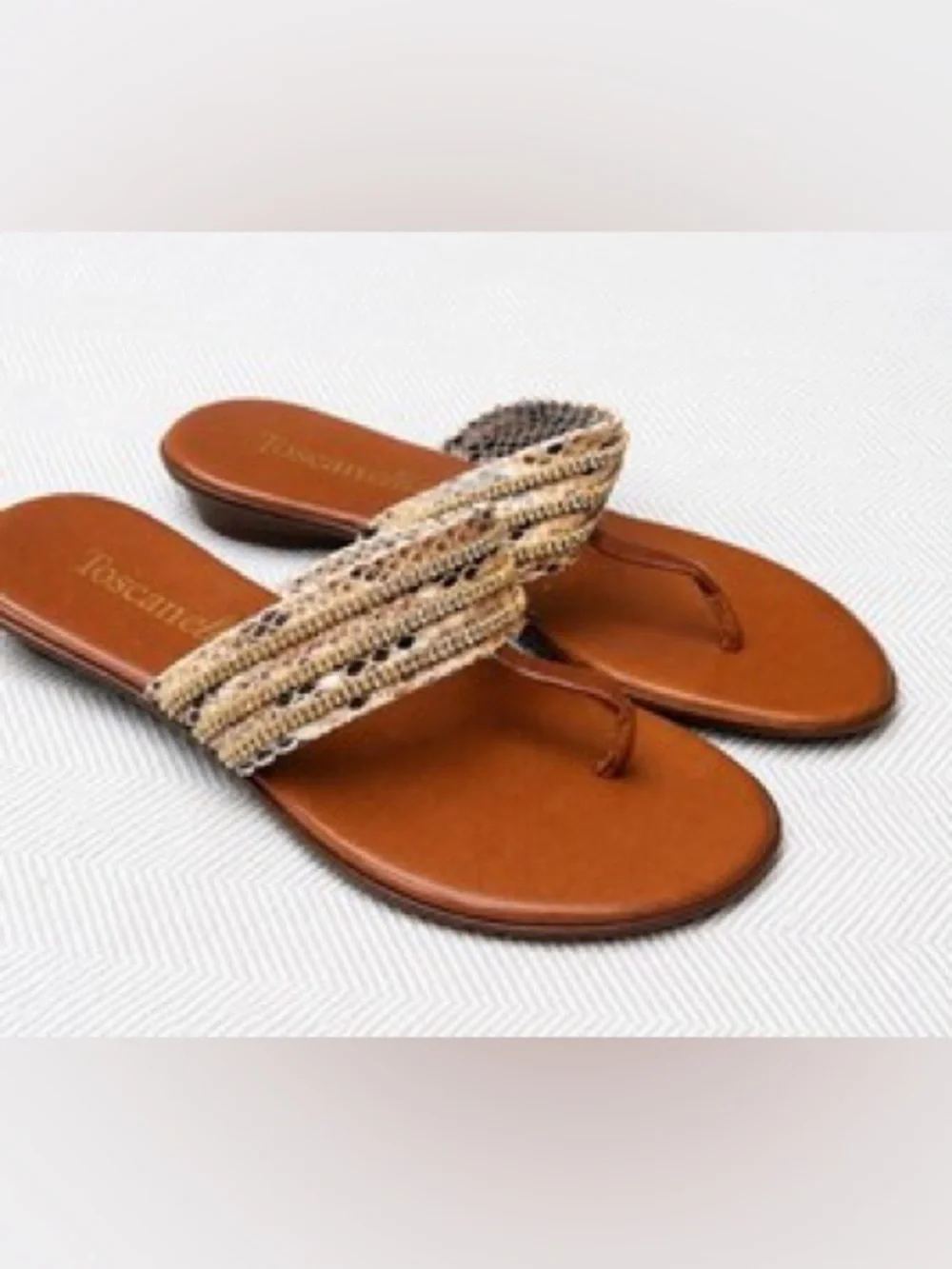 Toscanella Brown Leather Snakeskin Rhinestone Thong Sandals Sz 10 Made in Italy